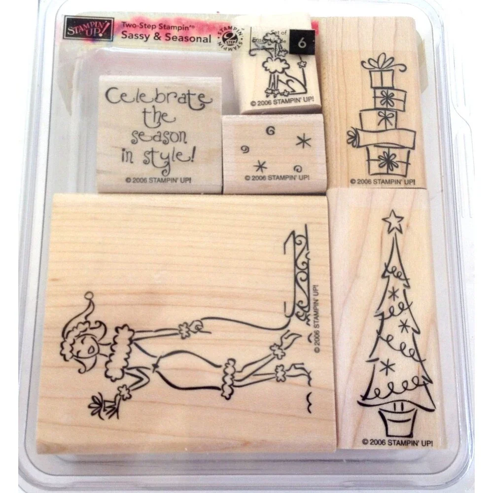 Stampin’ Up! Sassy & Seasonal Set of 6 Tags Un-Used Open Box Wood Mounted Rare